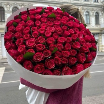 Акция! 101 красная роза Premium 50 см.